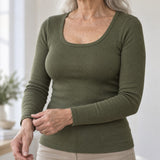 Ribbed Long-Sleeve Built-in Bra Top