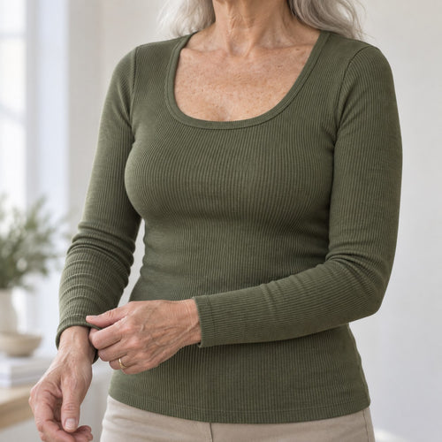 Ribbed Long-Sleeve Built-in Bra Top