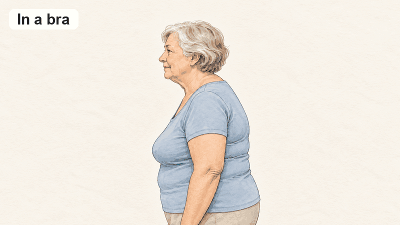 From the side in a bra she sags and bunches at the band; in the tank she is held up in one smooth line