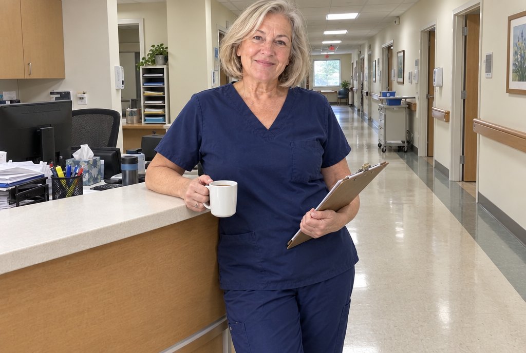 Brenda Hollis, RN, at the nurses' station